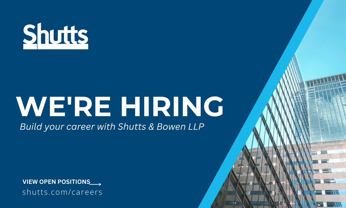 ShuttsBowen's tweet photo. We’re hiring! 📢 Explore these open opportunities with our team across Florida:
 
• Litigation Assistant | Miami
• Conference Services Specialist | Miami
• Paralegal, Real Estate | Miami, West Palm Beach
• Paralegal, Estate & Probate | West Palm Beach
• Legal Assistant, Federal Lit. | West Palm Beach
• Paralegal, Construction | Tampa
 
Interested in joining us? Visit our Careers page to learn more and apply: https://t.co/s6Pq0AQc4h