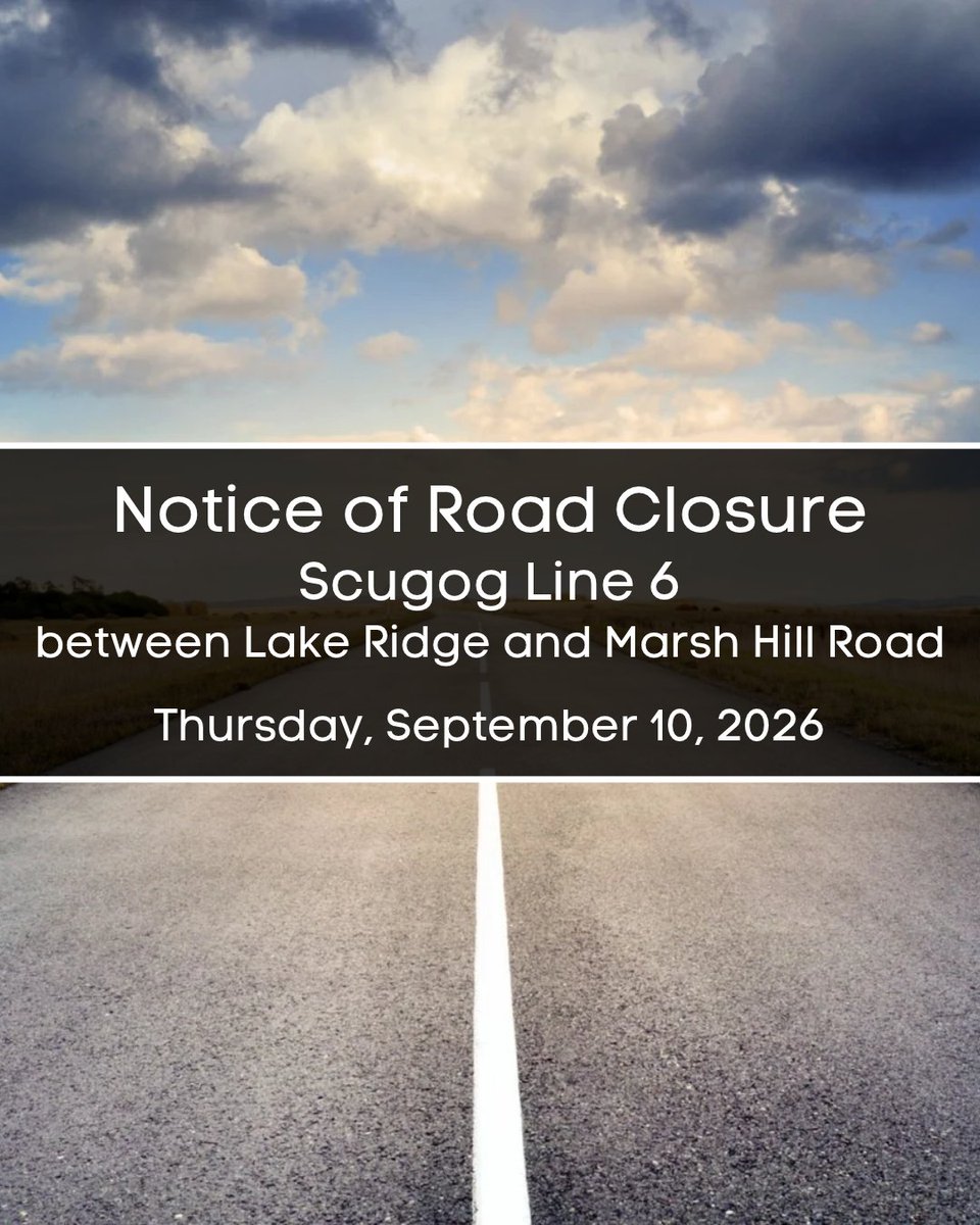 TwpofScugog's tweet photo. Scugog Line 6 will be closed from Lake Ridge to Marsh Hill Road September 10. It is expected to reopen September 11, weather permitting.

The detour routes can be found at https://t.co/eLxJdv20gW https://t.co/gk3TnCSZZm