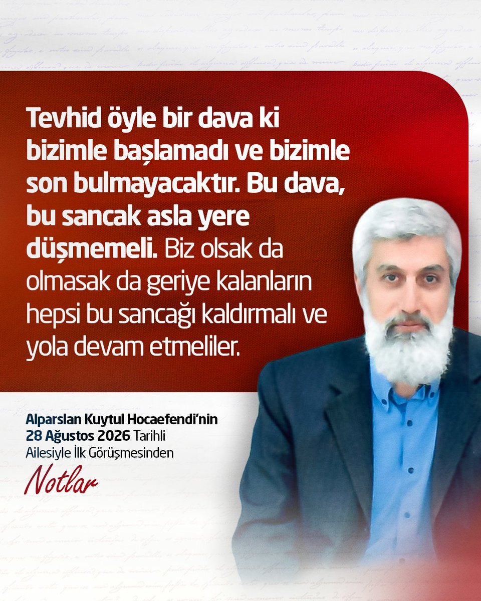 onculider_1's tweet photo. Tevhid öyle bir dava ki bizimle başlamadı ve bizimle son bulmayacaktır. Bu dava, bu sancak asla yere düşmemeli. Biz olsak da olmasak da geriye kalanların hepsi bu sancağı kaldırmalı ve yola devam etmeliler.

HükümlüDeğil Tutuklu
SuçluyuDeğil HaklıyıOvme https://t.co/qurr1u5osl