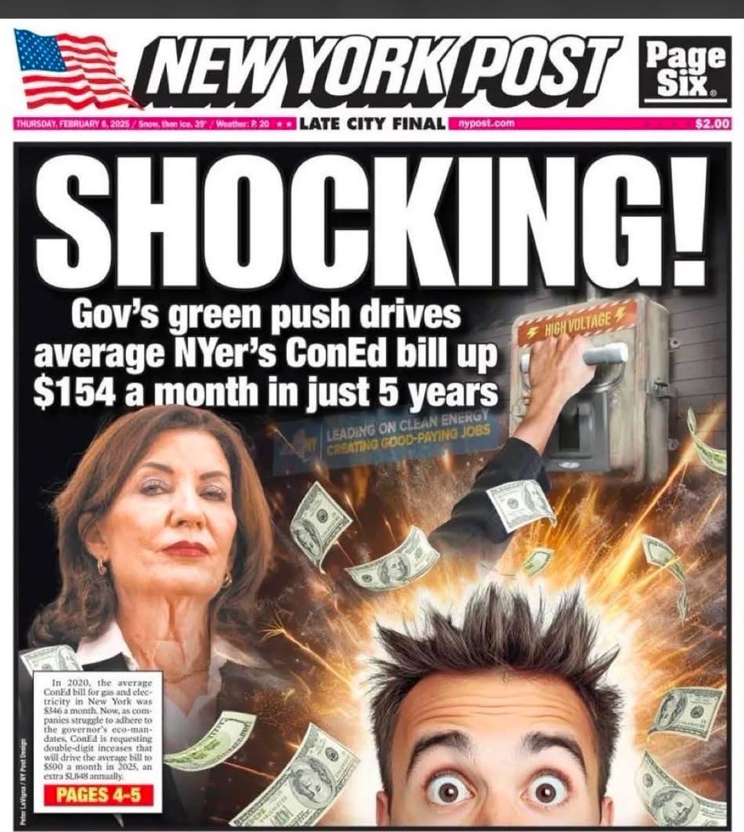 NassauExec's tweet photo. Kathy Hochul is the worst Governor in America.

New Yorkers are paying more EVERY month - and 70% more than the rest of the nation - because Hochul approved rate hikes, shut down reliable energy and forced costly mandates onto working families.

When I’m Governor, I will unleash New York energy and slash electric bills.