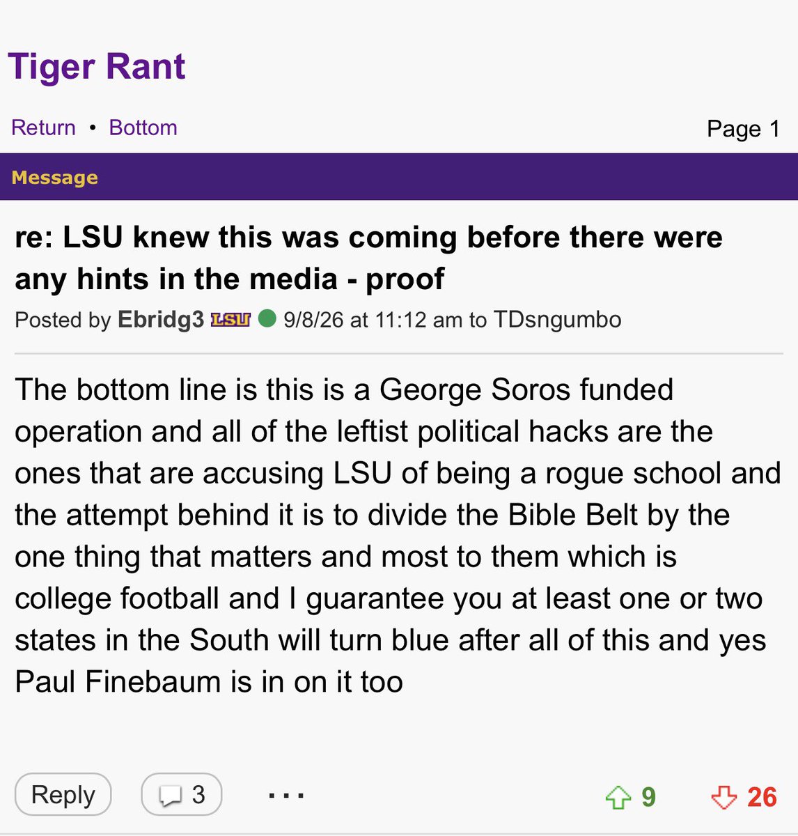 BoardGeniuses's tweet photo. George Soros is trying to bring down #LSU. https://t.co/JXH7PtxCSB