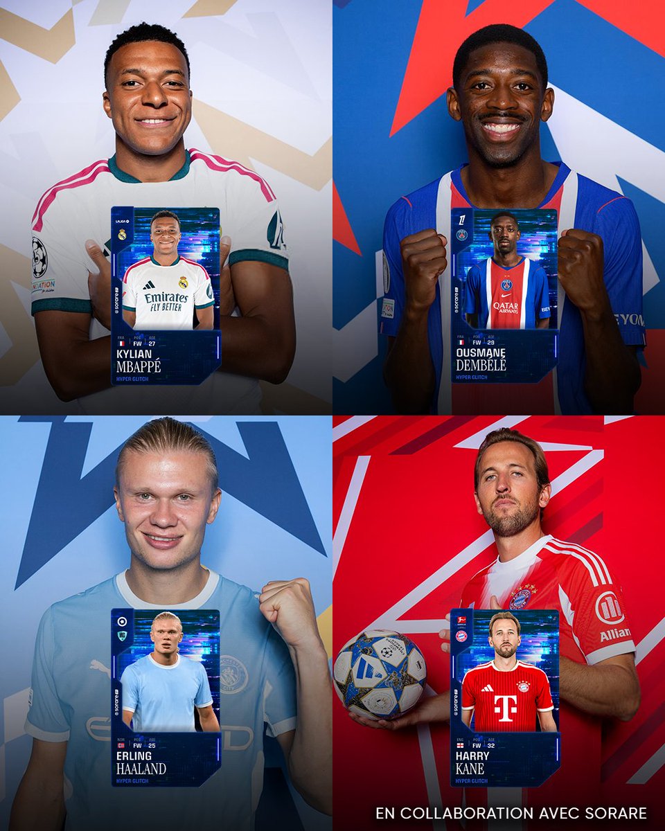 ActuFoot_'s tweet photo. LA LIGUE DES CHAMPIONS FAIT SON GRAND RETOUR CE SOIR !!! 🌟🤩

Qui terminera MEILLEUR BUTEUR de l’édition 2026/2027 ? ⚽️

🇫🇷 Kylian Mbappé
🇫🇷 Ousmane Dembélé
🇳🇴 Erling Haaland
🏴󠁧󠁢󠁥󠁮󠁧󠁿 Harry Kane
❓ Autre joueur

La saison dernière, Kylian Mbappé 🇫🇷 avait fini meilleur buteur avec 13 buts.

Les cartes HYPERGLITCH @sorare de la saison 2026/27 sont maintenant disponibles. 🆕

🤝 En collaboration avec Sorare