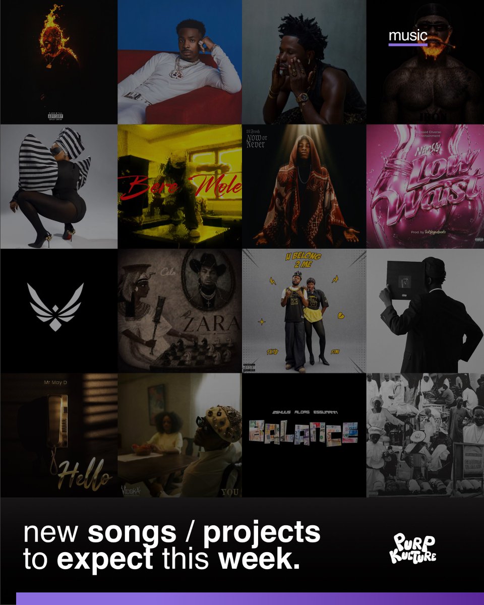 purpkulture's tweet photo. Songs / Projects to expect this week 💜 

Prettyboy D-O - In The Fire album
Young Jonn - Hold Somebody
Ajebo Hustlers - 365 Days
Shoday - MOVE
6uff - IRON ORE II EP
Yemi Alade - It’s Yemi Alade album 
Kayode - Beremole 
Lil Frosh - Now Or Never EP
Nimsly - Low Waist 
Anendlessocean - Revival 
Celo - Zara 
TKYØ & Fimi - U Belong 2 Me
Kurdi Klymax - Imperfect Music (Extended)
May D - Hello
Vicoka - You
2shuus, AlorG & Essumann - Balance 
Oluwamillar - Gbadura / Ya Allah
MostTheGhost - All Night
DEWUSI - FAAJI