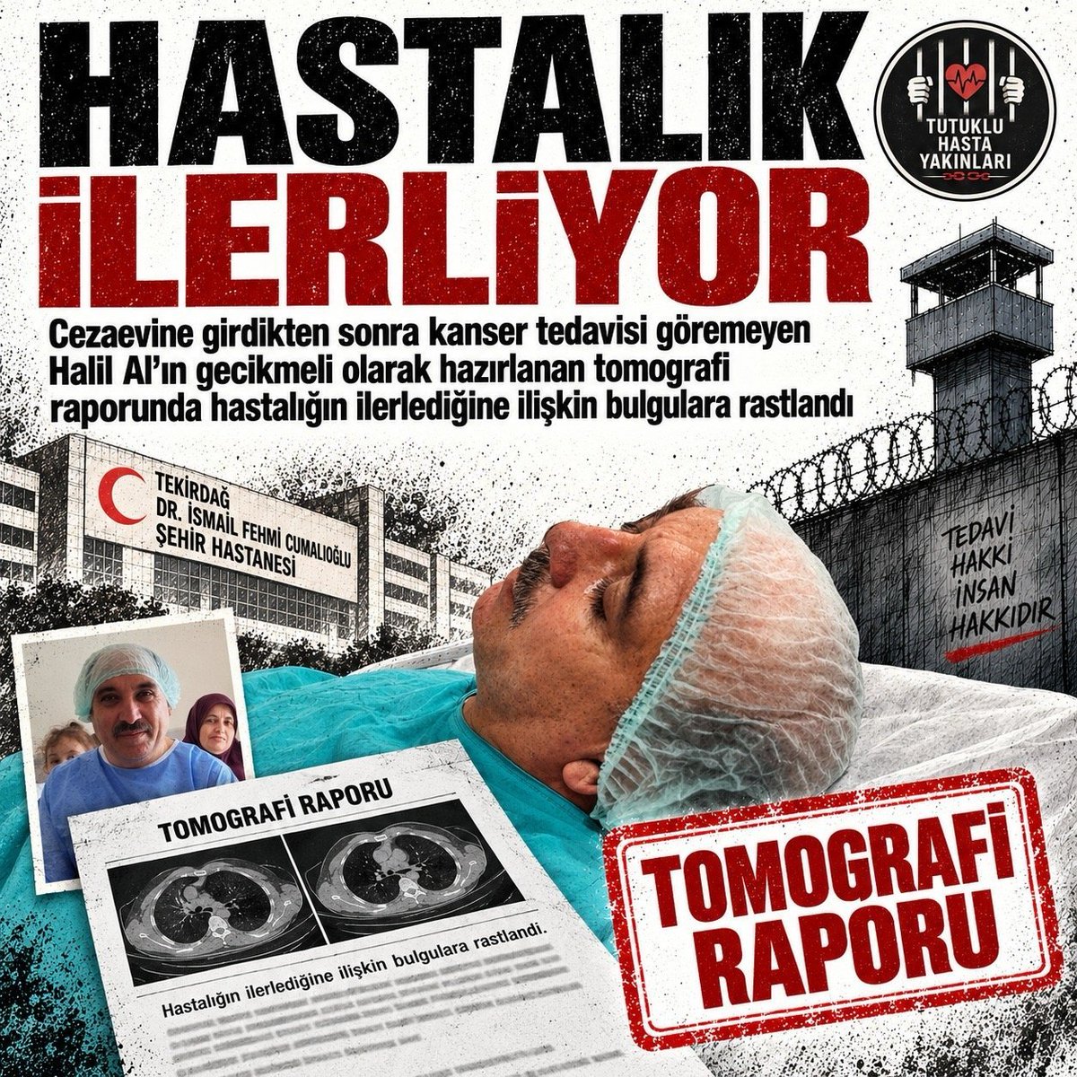 poncikellaaa_'s tweet photo. Kanser tedavisi bekleyen bir tutuklunun hastalığının ilerlemesi, “beklenebilir” bir durum değildir.
İbrahim Halil Al’ın sağlık durumu için gereken tıbbi değerlendirme ve tedavi imkânı gecikmeden sağlanmalı. İnsan hayatı bürokrasiden daha önemli!

KanserHastası HalilAl https://t.co/NHYyL5rpQh
