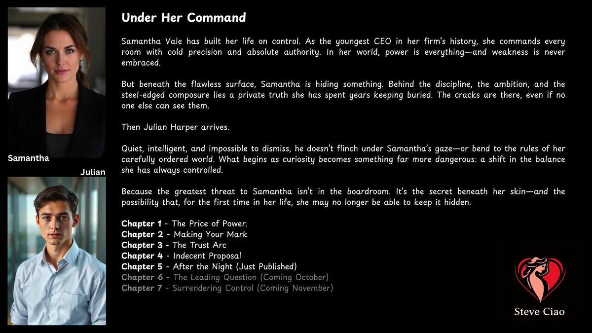 SteveCiao1966's tweet photo. Enjoying my "Under Her Command" series?  You'll find part five has just landed on @literotica in which you find out whether Julian will stay the night or not.  Parts six and seven mapped out to finish off the series.

https://t.co/1A9MlXakUm https://t.co/aIa1kloSaT