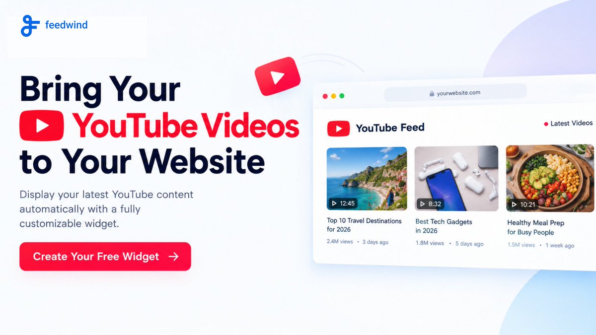 feedwind's tweet photo. Your #YouTube content deserves a bigger audience! 🎥

Showcase your latest videos directly on your website with FeedWind’s customizable YouTube Widget. No coding, just fresh content that keeps visitors engaged.

https://t.co/AwaGLrf1AB

#YouTubeMarketing #FeedWind #VideoMarketing https://t.co/mUJoJzUIc4