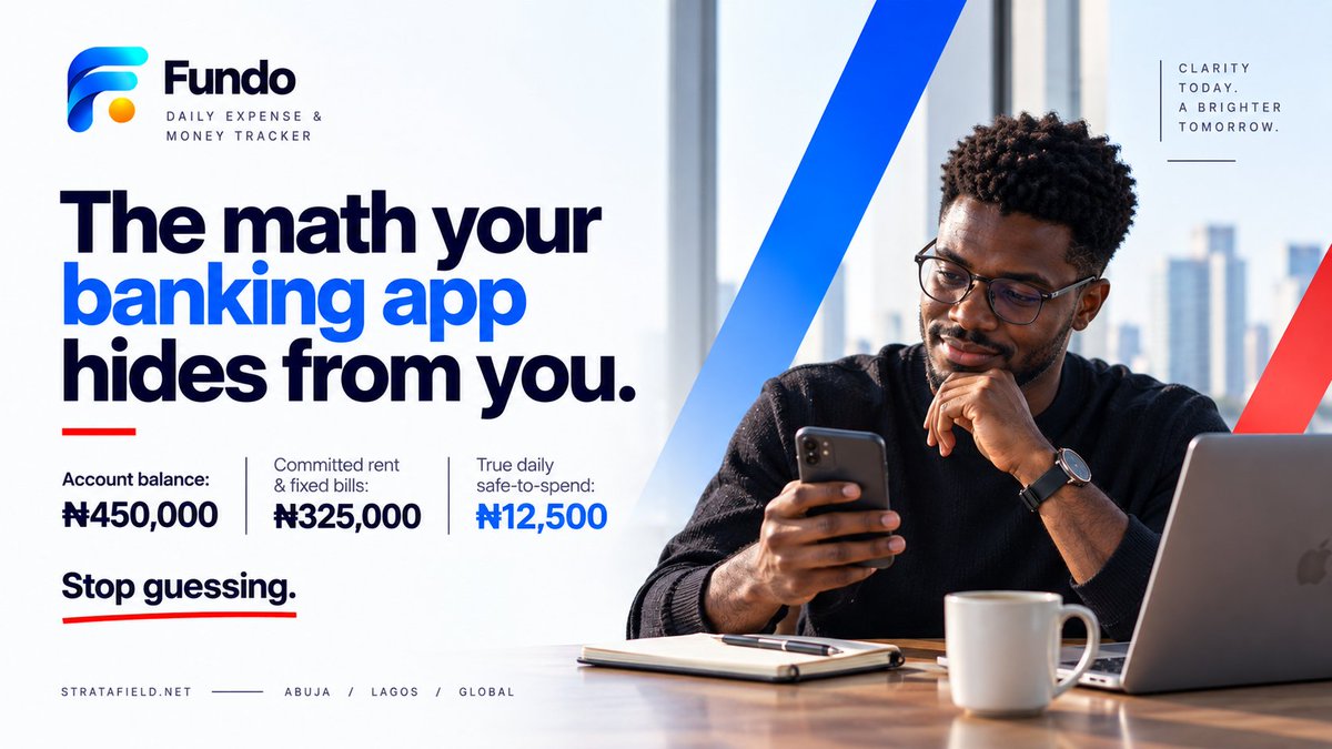 Stratafieldhq's tweet photo. Your bank balance is not your spending money.

• Account balance: ₦450k
• Committed bills: ₦325k
• True safe-to-spend: ₦12,500/day

If you spend looking only at that ₦450k, you'll hit month-end panic every time.

Here's the math your banking app hides from you 🧵👇 https://t.co/TDVcfKVHdC