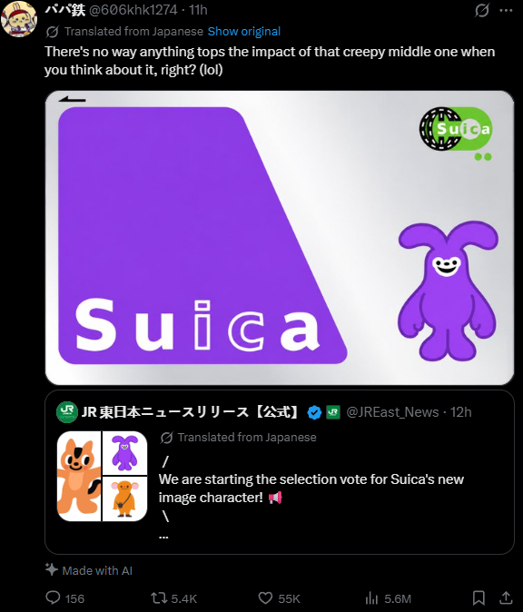 jup_enjoyoors's tweet photo. i've genuienly found pepe 2.0.

Japan has just created a brand new meme mascot named S-uica Rabbi-t
it has the most views and likes ive ever seen fora character on X and is getting memed  like crazy. 60 Million viewso nthe main post and he's about to become the mascot for the entire country.

this should go millions

post1: https://t.co/5BH4FYuQmT
post2:https://t.co/Zx0LN92mNc
post3:https://t.co/dQ7WH6pLvc
post4:https://t.co/0tmE84WyBu
post5:https://t.co/Q5FGd3eR86

Tweets:
https://t.co/pxFSzc00lD

website: https://t.co/tzmhdCNKER

https://t.co/96i7mdDz7i