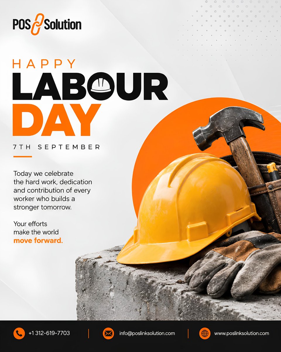 poslinksolution's tweet photo. Happy Labour Day!
Today we celebrate the hard work, dedication, and spirit of every worker who builds a stronger tomorrow.
Your efforts keep the world moving forward.🤍
#poslinksolution #HappyLabourDay #WorkersDay #Hardworkers https://t.co/kV76rLs9ye
