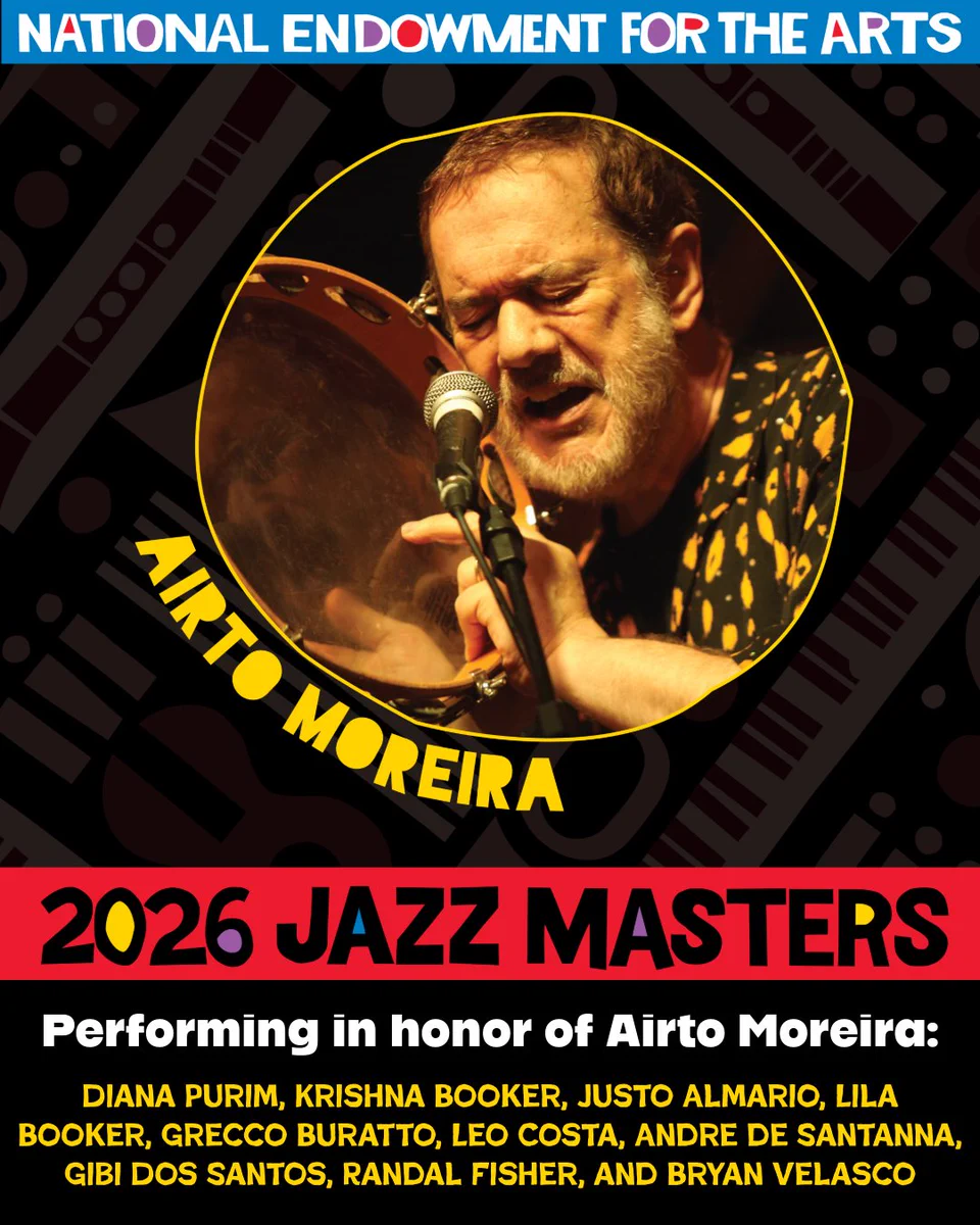 Performing in honor of Airto Moreira are Diana Purim, Krishna Booker, Justo Almario, Lila Booker, Grecco Buratto, Leo Costa, Andre de Santanna, Gibi Dos Santos, Randal Fisher, and Bryan Velasco.