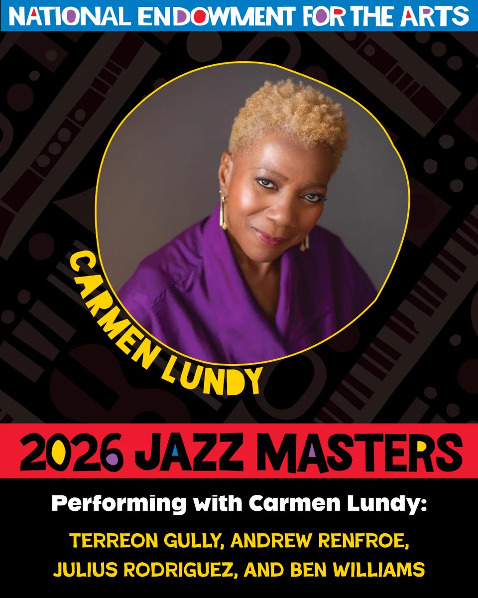 Performing with 2026 Jazz Master Carmen Lundy are Terreon Gully, Andrew Renfroe, Julius Rodriguez, and Ben Williams.
