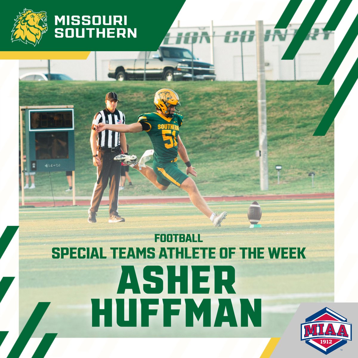 MOSOFootball's tweet photo. Congratulations to Asher Huffman on being named @TheMIAA Special Teams Athlete of the Week!!🦁🏈

#GoLions https://t.co/DlRjfs1Oca