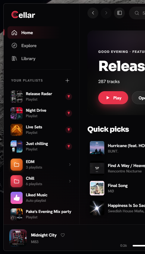 cellarfm's tweet photo. Pinned Playlists &amp; Folders were a must have for Cellar.

Google somehow forgot to add those to YouTube Music, so we built them. https://t.co/TmSK35pKPT