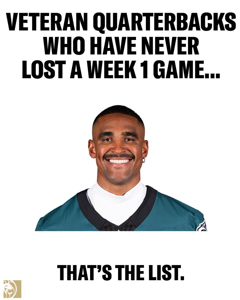BetMGM's tweet photo. Reminder Jalen Hurts is 5-0 in Week 1 games https://t.co/JwWESiAuS7