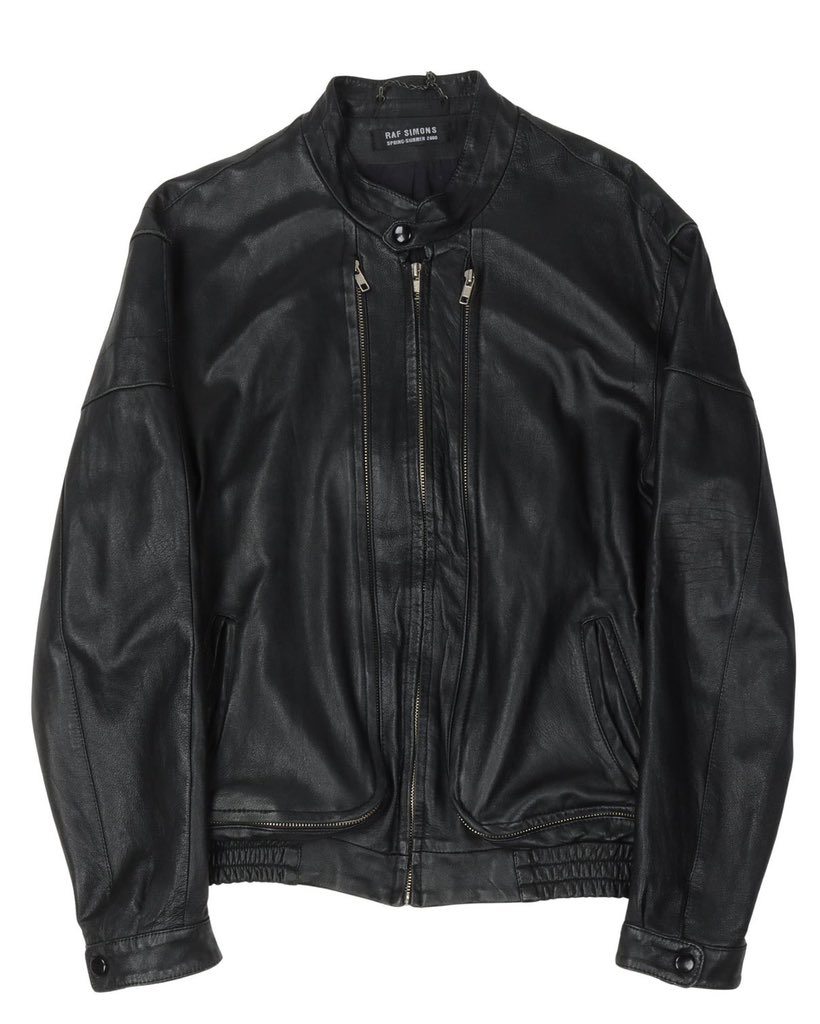 theattractmag's tweet photo. 2000 raf simons “summa cum laude” triple zip leather jacket https://t.co/KIxl8zLLcS