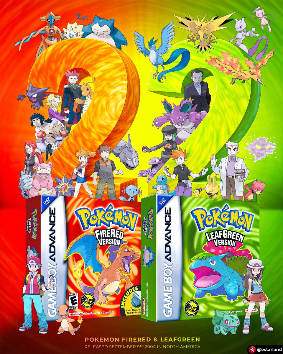 eStarland's tweet photo. Today is the 22nd Anniversary of Pokémon FireRed &amp; LeafGreen! 🔥🍃 https://t.co/Sr39ht2xcM