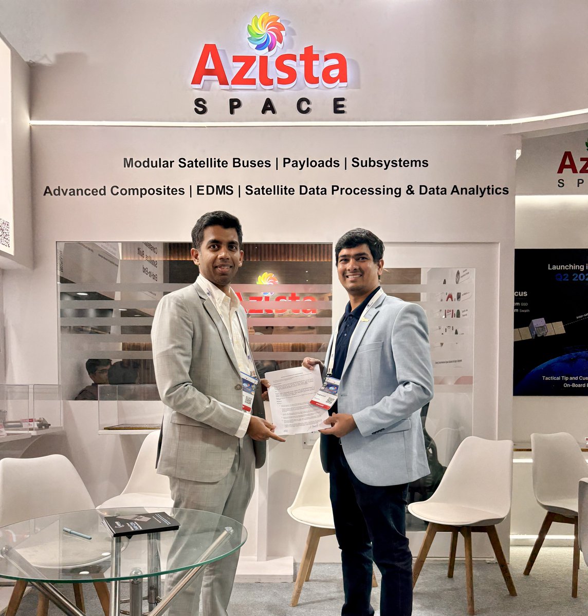 azistaspace's tweet photo. Dhrona-2 and Future Constellations!

Azista Space and Sanyark Space signed an MoU for long-term collaboration on technology demonstration of “Nav-Com Payloads on Dhrona-2" and future missions.

The partnership brings together complementary capabilities with the objective of enabling reliable, scalable, and cost-effective satellite solutions, supporting Sanyark’s future mission requirements and accelerating the transition from technology demonstration to long-term commercial satellite programs.

We are excited about this collaboration and look forward to building a strong and enduring partnership with Sanyark Space.

From technology demonstration to commercial constellations—building for the future of space, from India to the globe.

Excited for Dhrona-2!!
Aiming for Q4 2027 launch!!
Upwards and Onwards!!

#AzistaSpace #SanyarkSpace #Dhrona2 #SpaceCollaboration #NavCom #SatelliteMissions