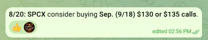 BullSoldier36B's tweet photo. $SPCX We’re rocking the 9/18 calls, posted back on 8/20.
Trade With Confidence Every Time.
#SPCX #BullSoldier $QQQ $SPY https://t.co/jTuHUDCPtI