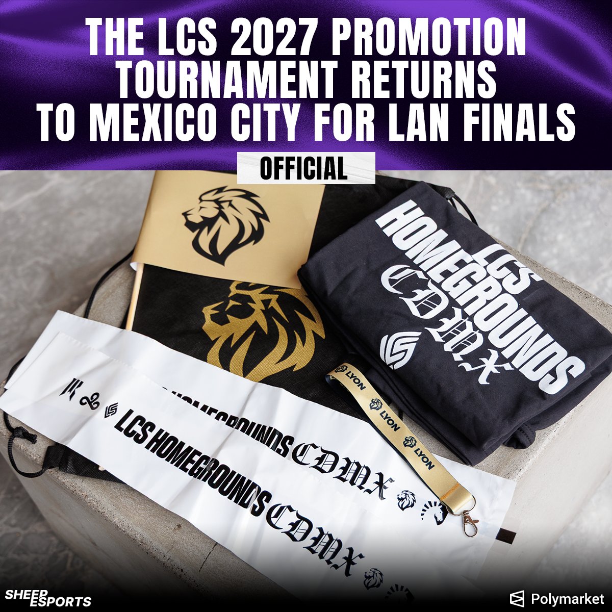 Sheep_Esports's tweet photo. [OFFICIAL] The LCS 2027 Promotion tournament will hold a live finals in Mexico City in partnership with LYON 🇲🇽

The first six days of the tournament will be played remotely, and the Grand Finals will take place at the Arena Esports Stadium at CINEMEX Artz Pedregal, where LYON's LCS Homegrounds were played.

The winner will secure the 2027 LCS Guest slot!
