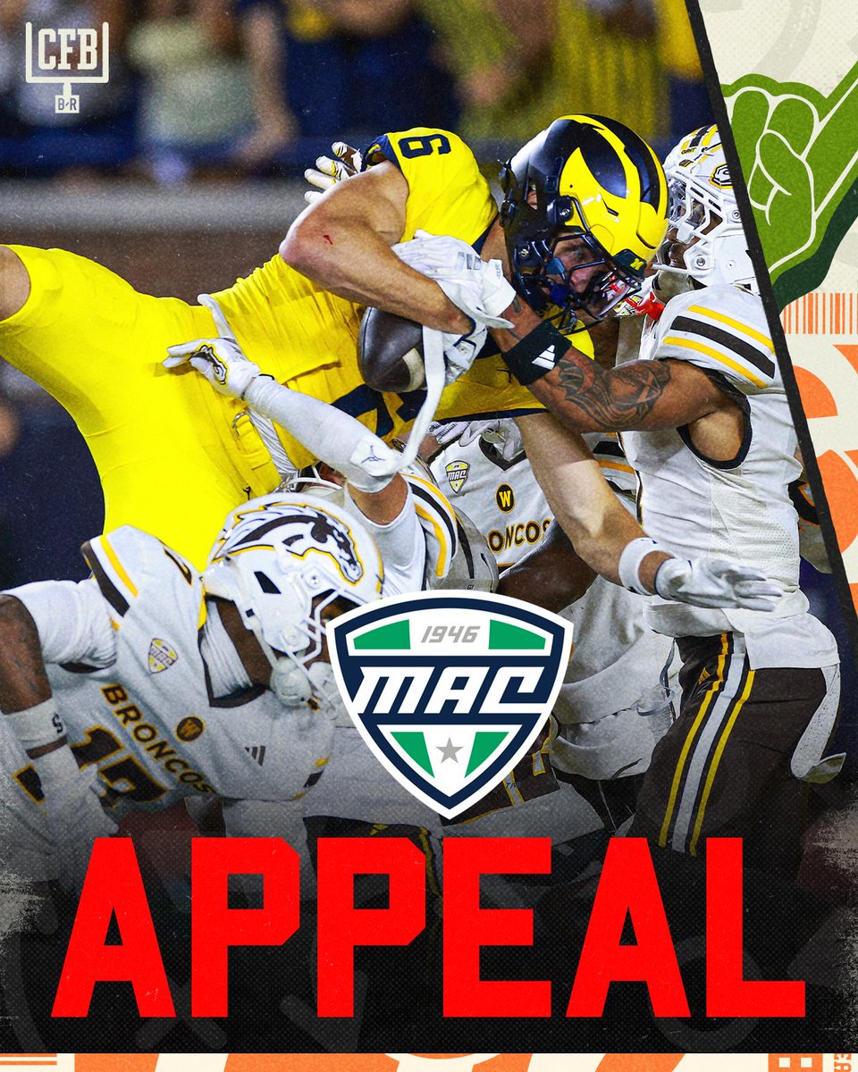 BR_CFB's tweet photo. The MAC Conference filed a formal appeal with the NCAA following game vs. Michigan stating that "replay protocol was not properly followed" and Western Michigan be recognized as the winner 🚨

More here: https://t.co/2mbMB55IoS https://t.co/VRDdWFhVDt