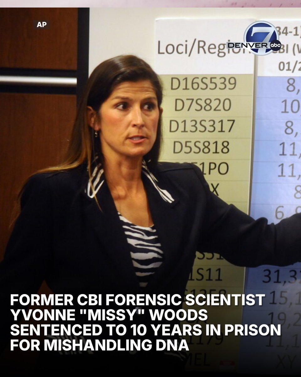 DenverChannel's tweet photo. Inside of a crowded Jefferson County courtroom on Tuesday, Yvonne "Missy" Woods, the former Colorado Bureau of Investigation forensic scientist charged with manipulating evidence for years, was sentenced to 10 years in prison. ⬇️ https://t.co/q20Gkz8zpS