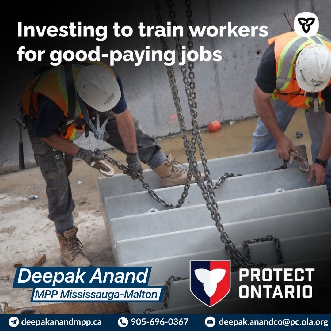 DeepakAnandMPP's tweet photo. Ontario workers built this province, and we’ll always have their backs. This Labour Day, we’re investing in training, upskilling and rapid supports for tariff-impacted workers, helping people access good-paying careers and building a stronger #Ontario workforce. https://t.co/gjsoKaqpKF