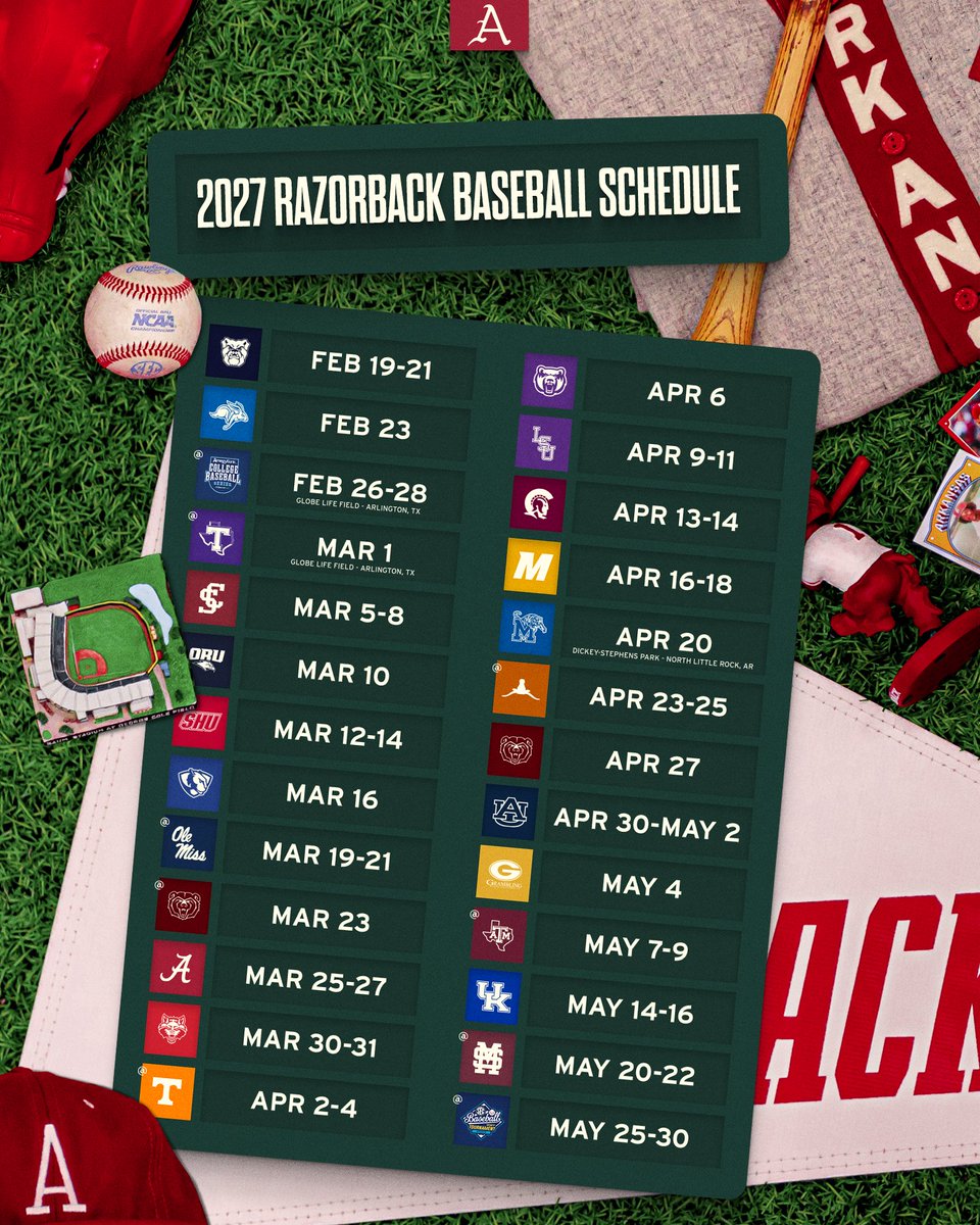 RazorbackBSB's tweet photo. 🚨 '27 SCHEDULE COMIN' AT YA 🚨 https://t.co/pRvvUVGnXd