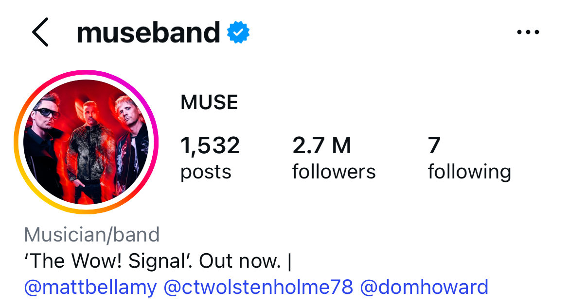 nbduckman's tweet photo. Lmao, zuck took the "muse" handle on Instagram for his new AI thing, and now the world-famous band with nearly 3m followers that's been around for 25 years has been given "museband" https://t.co/3GxKSc9WqZ