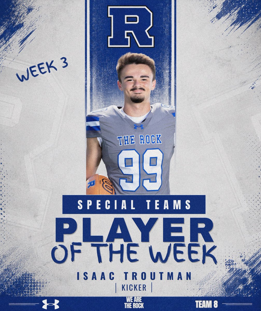 Rockvale_FB's tweet photo. Celebrating our Week 3 Players of the Week! Their outstanding effort played a big role in our 37-6 win over LaVergne. 

@ArdenLewis29 
@JeremiahC6__ 
@isaact2028 
@lansknwhite 

#WeAreTheRock🪨 #Team8 https://t.co/5vRsDa1xcY