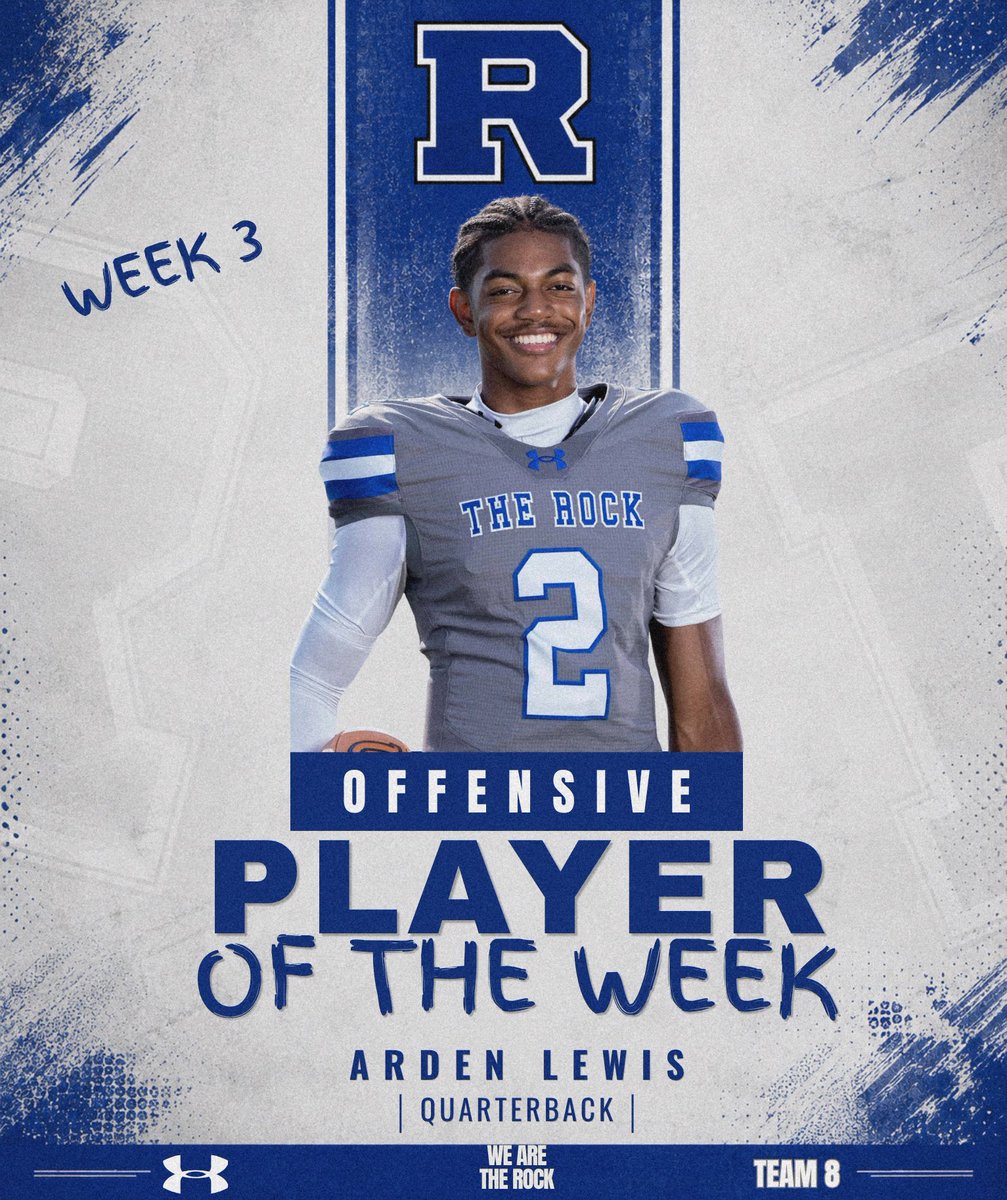Rockvale_FB's tweet photo. Celebrating our Week 3 Players of the Week! Their outstanding effort played a big role in our 37-6 win over LaVergne. 

@ArdenLewis29 
@JeremiahC6__ 
@isaact2028 
@lansknwhite 

#WeAreTheRock🪨 #Team8 https://t.co/5vRsDa1xcY