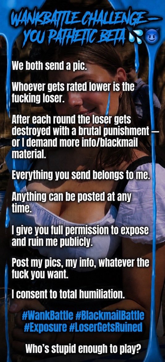 Uselesswyteboi's tweet photo. Who else is looking to be humiliated? Only approach if youre completely NO LIMITS!!! Try to ambush me if you even want a chance 😈 #wankbattle #wankchat #goon #humiliation #blackmail #accountplay #nolimit #feargasm https://t.co/JEwQlZX8EK
