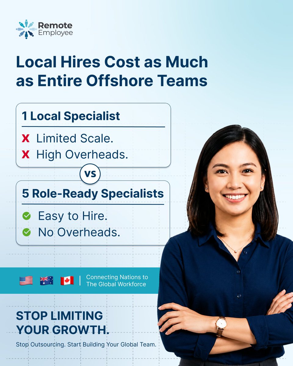 RemoteEmployBPO's tweet photo. Ditch the high overheads. 🛑 Get 5x the talent with a dedicated offshore team in the Philippines. Let’s build your global workforce!

DM us or comment "EXPANSION" and we'll DM you to kickstart your global team. 🇵🇭📈

#BusinessGrowth #RemoteWork #TeamExpansion https://t.co/WRjUxNKfWg