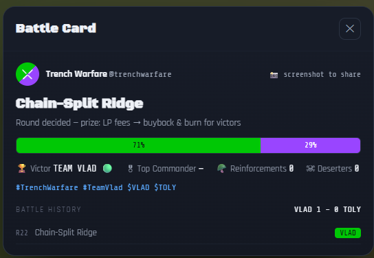 warfare_trench's tweet photo. Battle Cards is now available, check the history of your Team 🟢🟣 https://t.co/DFCXigEMzr