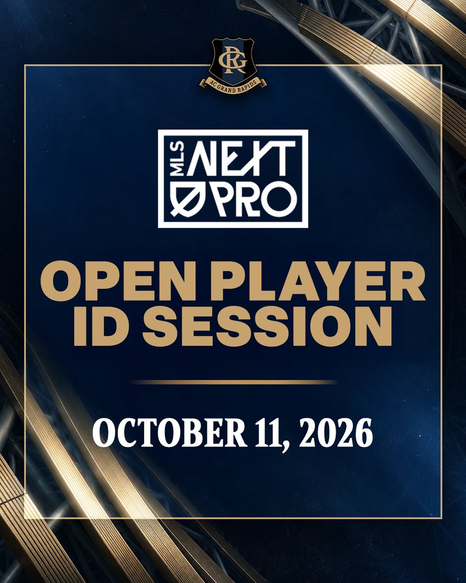 ACGRSoccer's tweet photo. 𝐎𝐏𝐄𝐍 𝐏𝐋𝐀𝐘𝐄𝐑 𝐈𝐃 𝐒𝐄𝐒𝐒𝐈𝐎𝐍 ⤵

We are giving aspiring players from across the region the opportunity to be seen &amp; evaluated by our sporting staff.

🗓️ Sun, Oct. 11, '26
📍MSA Fieldhouse Complex (Turf Fields) 
 
Registration info in the🧵
#ACGrandRapids #MLSNextPro https://t.co/FdXM8TSgdO