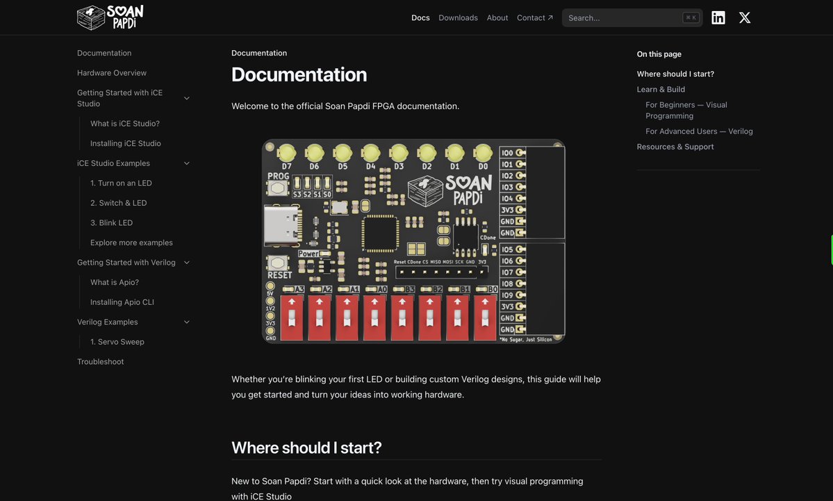 AshokTinkering's tweet photo. Soan Papdi documentation is coming soon.

For the past few weeks, we’ve been working on this behind the scenes. It covers everything you need to go from unboxing to flashing your first bitstream.

Check out the board link in the comments! https://t.co/NAUrJreJYn