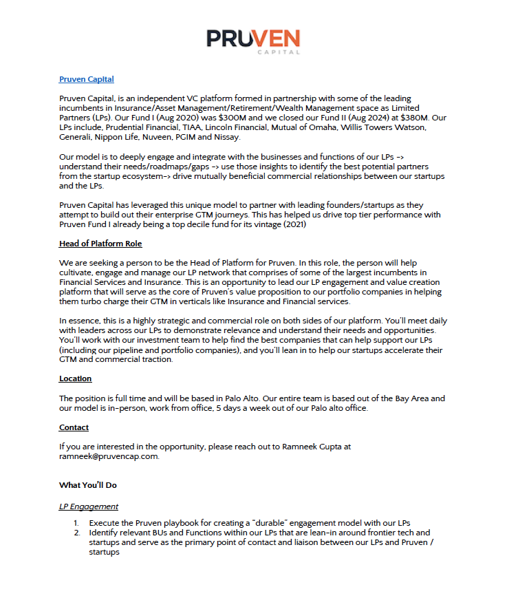 ramneekgupta's tweet photo. Hi Everyone, We are #hiring a Partner, Head of Platform at @pruvencapital and would love to hear from you IF you:

- Are/have been a Partner/Associate Partner at a leading consulting firm like @McKinsey, @BainandCompany, @BCG 
- Are based in the #bayarea
- Spike on "Operating by Influence" rather than control

If you are looking to create impact, at the forefront of innovation in the startup ecosystem, by helping the founders engage and win with, leading incumbents in the Fin services, Insurance ecosystem, please DM us...