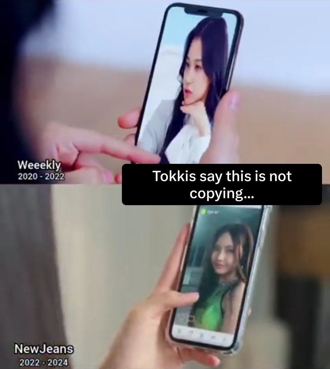 jeonghanomaly's tweet photo. So tokkis are now victimizing and saying nj "didn't copy weeekly" and justifying all as if they weren't the ones who ACUSSED ILLIT FOR LITERALLY THE SAME SOME DAYS AGO. Fuck tokkis and their double standards, this is so fucking tiring🫩🫩🫩 https://t.co/LtpldAbKOI