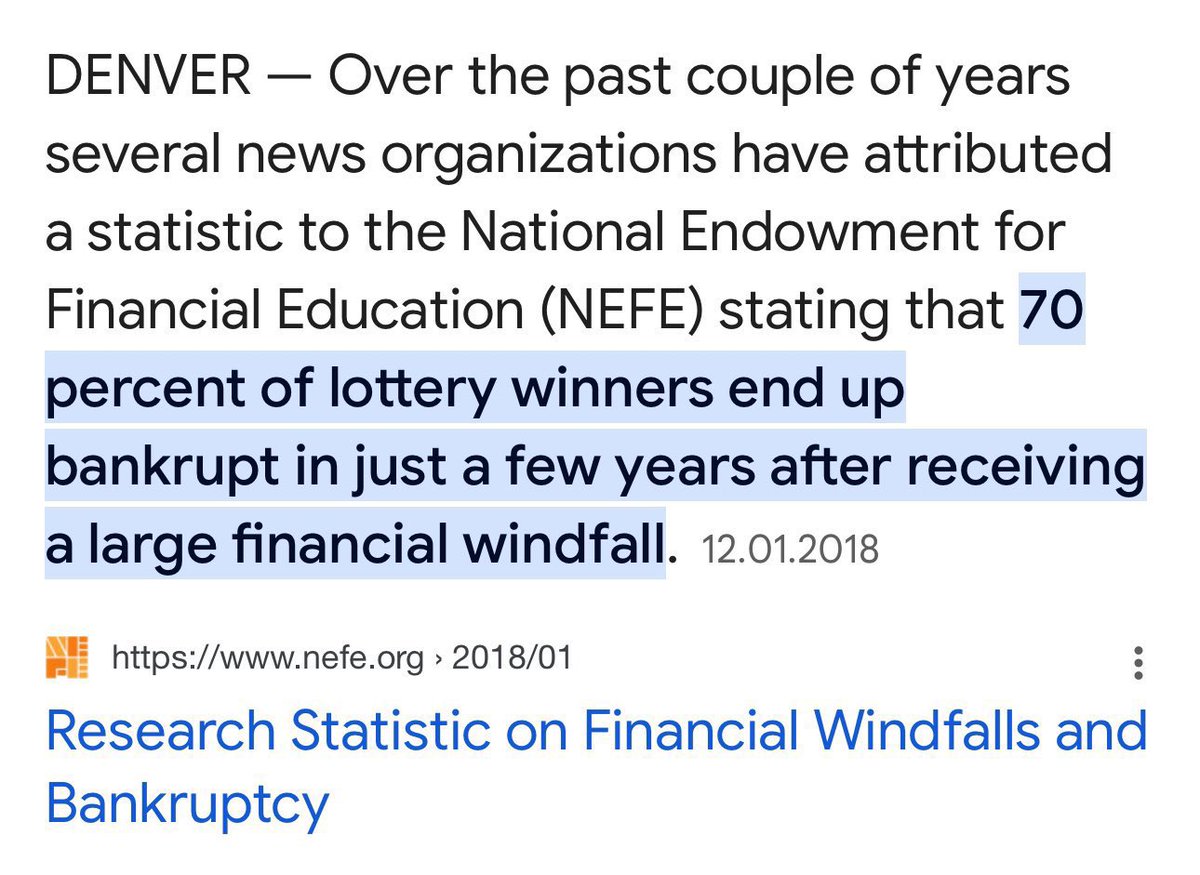 Inquisitio's tweet photo. 70% of lottery winners end up bankrupt in just a few years.

Why is that? 

Well, truth be told, most poor people will always be poor. It is due to the way they perform life and their malfunctioning way of thinking. They are poor, not because they were born living in poor conditions; they are poor because they fail to understand how money works.

To them, the idea of money is just a form to survive. 

But imagine we‘d do an experiment and hand out each and every living being $ 1,000,000. 

I can guarantee you, almost every single one of these people will end up in the same financial crisis as they were before. 

Thus, the state of money is not the problem. It is the understanding of it. It is the missing mindset of grasping how this world has been running for thousands of years. The system never really changed, and neither did the human race. 

Civilization will ALWAYS be split into the poor and wealthy. Into the common estate and the nobles. 

And cryptocurrency is no exception. 

Most degens who either have been so lucky, or will still be so lucky, as in to make fortunes with buying, trading or holding any coin there is, will be broke again in a matter of no more than 5 years at most. 

You see it daily. Some lucky dumbass made 2 millions on a shitcoin, but not long after he lost it all. Either because he was stupid enough to trade it around like an addict or he‘ll speed off buying a lambo and other luxuries, without realizing he has put himself right back into the hamster wheel of never escaping the slave existence. 

So yeah. Soon we will see so many new millionaires sprout from the ground like tares, but most will not be blessed by that grace for long. 

Chances are, you, my dear traveler, might become wealthy beyond imagination, too. 

But will you be wise enough to keep it? Will you be clever enough to multiply it for all of your life? 

Or will you see it slipping through your fingers like the sands of time; time, which is the only currency that no man can ever dare to multiply himself ...