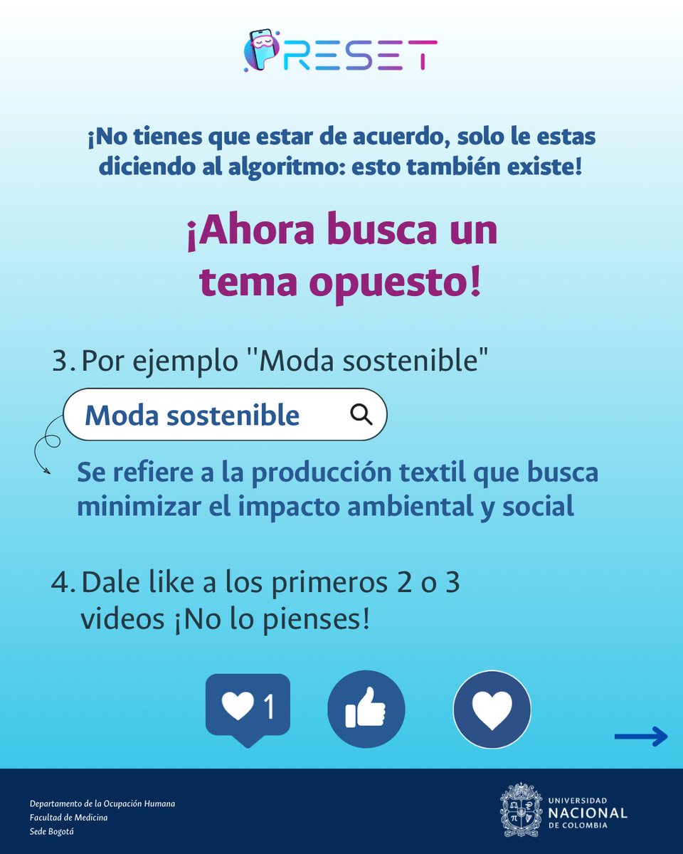 MedicinaUNAL's tweet photo. ¿Sientes que tu feed siempre te muestra lo mismo? Con Reset te enseñamos un truco sencillo para "hackear" tu algoritmo y descubrir contenido distinto al que ya conoces.
Ahora queremos saber: ¿qué temática usaste para hackear tu algoritmo? #ProgramaReset #MedicinaUNAL https://t.co/e6pwneySLI