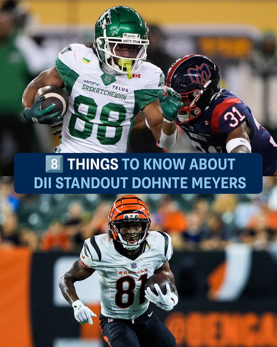 NCAADII's tweet photo. From @DeltaStateFB to the @Bengals 🏈

Swipe for a few facts about @dohntemeyers1's unique journey.

🔗 https://t.co/IFVwPDZxrr

#MakeItYours | #D2FB https://t.co/djXoQ2swAt