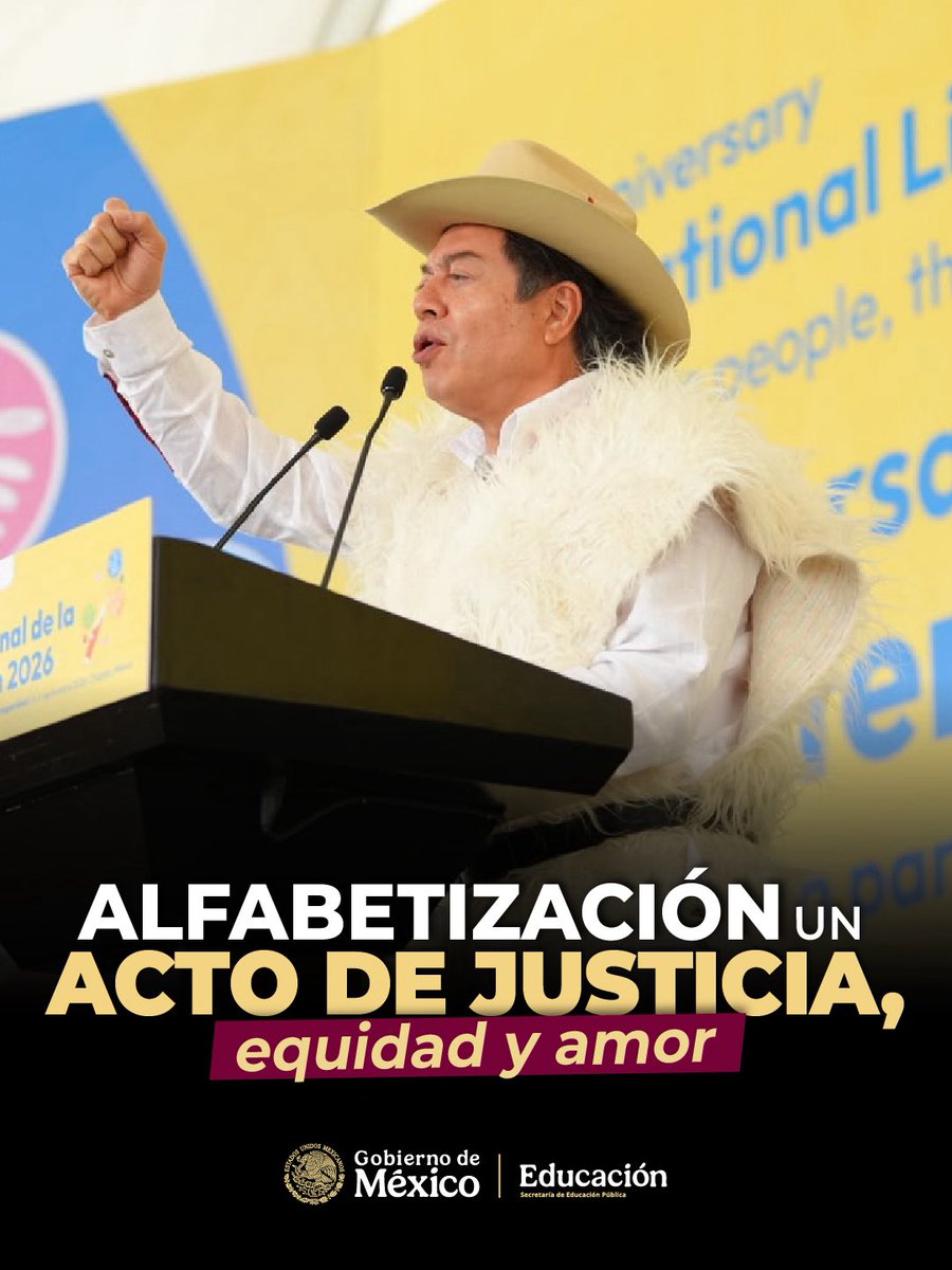 mario_delgado's tweet photo. Nos llena de orgullo ser, desde el bello y cultural estado de Chiapas, la sede mundial para celebrar junto a la @UNESCO el 60 Aniversario del Día Internacional de la Alfabetización. Nos acompaña la Excma. Sra. Lidia Arthur Brito, subdirectora general de Prioridad África y Relaciones Exteriores de la #UNESCO, en conjunto con el gobernador del estado, @ramirezlalo_. 

En México, la tasa de analfabetismo continúa reduciéndose con paso firme gracias a políticas públicas de nuestra presidenta @Claudiashein. Porque alfabetizar es abrir las puertas a la libertad, dignificar la vida de las personas y brindar las herramientas para que cada mexicana y mexicano sea dueño de su propio destino.

Avanzamos con el corazón, sin dejar a nadie atrás. ¡Por un México libre de analfabetismo! 🇲🇽🏳️📖✨