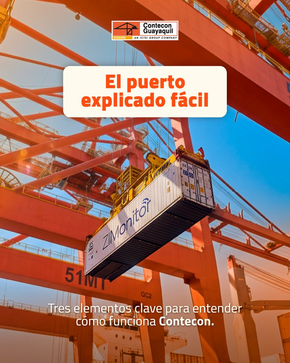ConteconGYE's tweet photo. Detrás de cada operación portuaria hay espacios y equipos que cumplen una función clave. ⚓🚢
Te explicamos para qué sirven el muelle, el patio de contenedores y los buques portacontenedores dentro de la cadena logística.
#Contecon https://t.co/NUlG6NYfLo