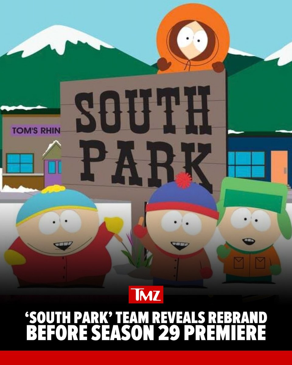 TMZ's tweet photo. 🚨😂 Fresh off their Emmy win, South Park masterminds Trey Parker and Matt Stone reveal their new rebrand for their hit Comedy Central series. https://t.co/i5Oma3EidY