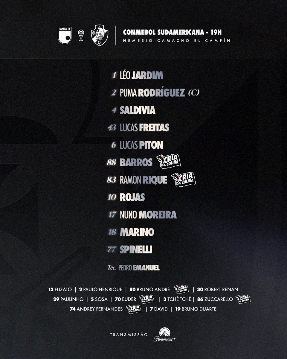 VascodaGama's tweet photo. 📋 O GIGANTE DA COLINA ESTÁ DEFINIDO PARA OS PRIMEIROS 90 MINUTOS DAS QUARTAS DE FINAL! 💢

#SFExVAS
#EscalaçãoVasco
#VascoDaGama https://t.co/DS9G7HC12Y