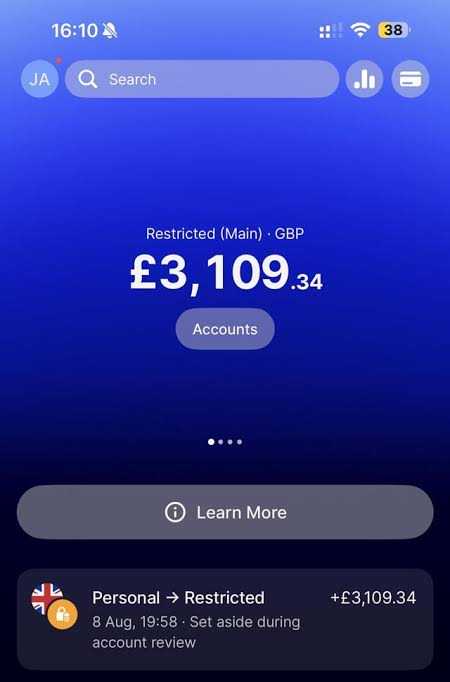 D3vAaron's tweet photo. Revolut just closed my account. I lost £3k and I have no clue what's happening with the crypto holdings I had in there....

I tried to contact support, they literally just told me they are really busy and to expect a response soon?!!?!??!

This is so terrible, how can you do this???

p.s. I'm joking, if you lost money to revolut, it's a skill issue hahahahahahahahahahasha 🤑🤑🤑🫰🫰🫰🫰