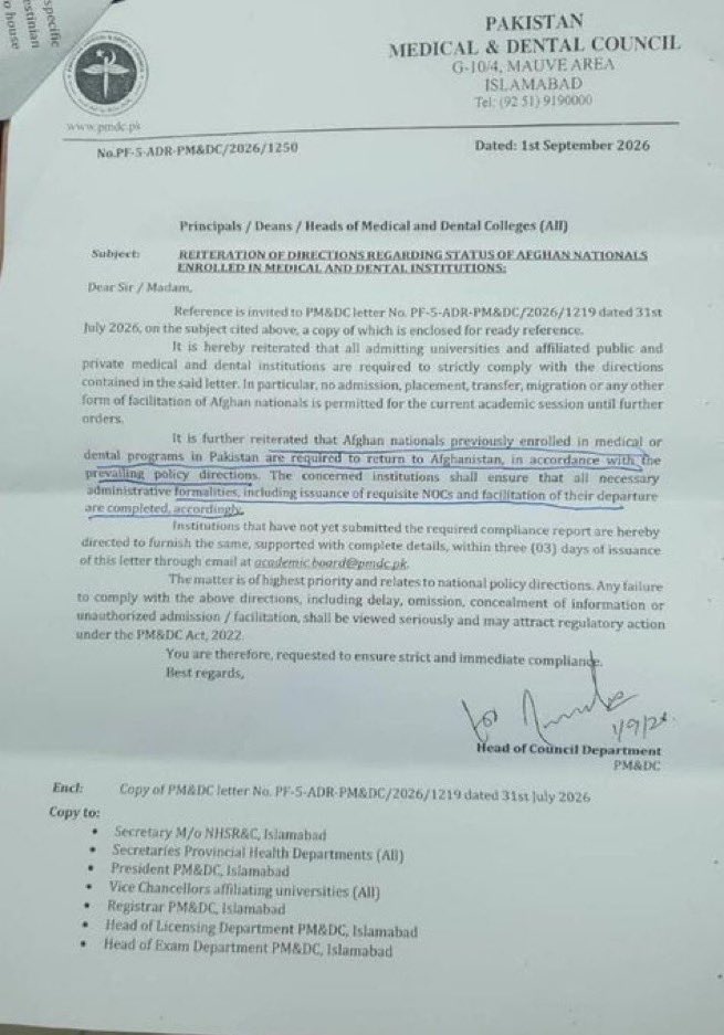 Mariamistan's tweet photo. Want to understand Pakistan’s Afghanistan policy? Look at who it empowers and who it punishes.

For decades, extremists found sanctuary and support. Today, Afghan students, refugees and ordinary families face expulsions, restrictions and closed doors.

Now even Afghan medical students are reportedly being told to leave.

Keep Afghanistan uneducated. Keep it economically weak. Keep its people displaced. Then call its dependence inevitable.

It isn’t inevitable. It is the product of policy.