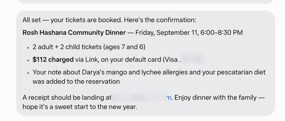 Muse booked Rosh Hashanah dinner tickets — allergy notes included