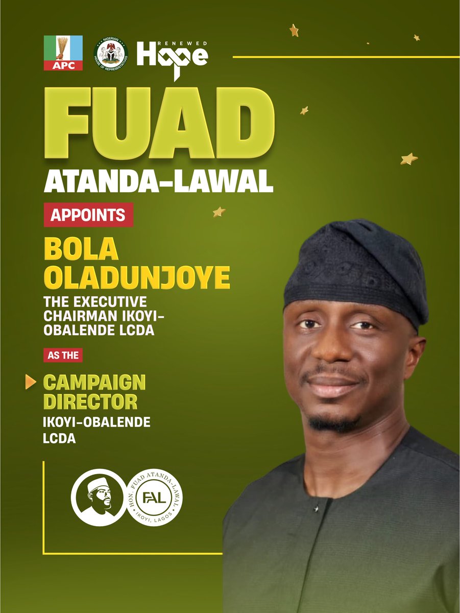 Alpha_Yom's tweet photo. The Fuad Atanda Lawal team welcomes the Chairman of Ikoyi-Obalende LCDA, Hon. Bola Oladunjoye, as Campaign Director, Ikoyi-Obalende.
The engagement was marked by prayers, goodwill, and strong support for the work ahead.
His acceptance reflects a shared commitment to a campaign that is united, purposeful, and people-centered.
Appreciation to Hon. Oladunjoye for his support, counsel, and prayers.
#ProvenThroughService
#TrustedToLead
@theoyinkansolaa
@akintollgate
@adesina_adele
@Dontee___
@Mr_kunlecole