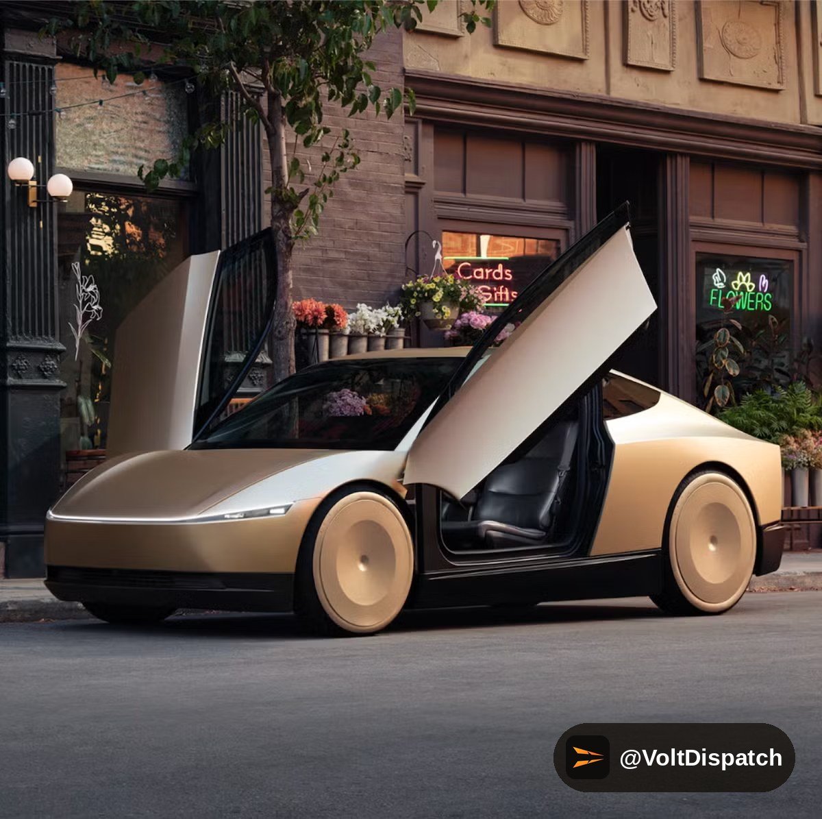 VoltDispatch's tweet photo. WIRE: Tesla Cybercab begins first passenger rides in Austin.

No steering wheel. No pedals. Two seats, butterfly doors, and nothing for the rider to touch but a screen.

@MotorTrend was in one of the first cars: https://t.co/qNTyX5oddL

@elonmusk @Tesla https://t.co/sgweJ5cEqP