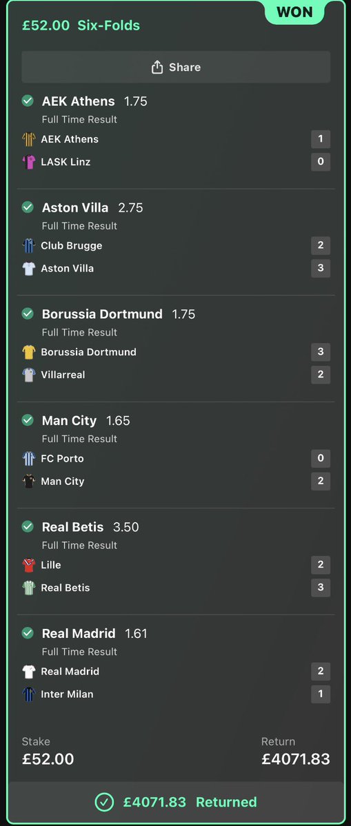 FredoTipping's tweet photo. No silly results tonight, just a 78/1 UCL ACCA BOOOOOOOMMMMMM😍😍😍🔥🔥🔥 https://t.co/d5pYfl2wtA